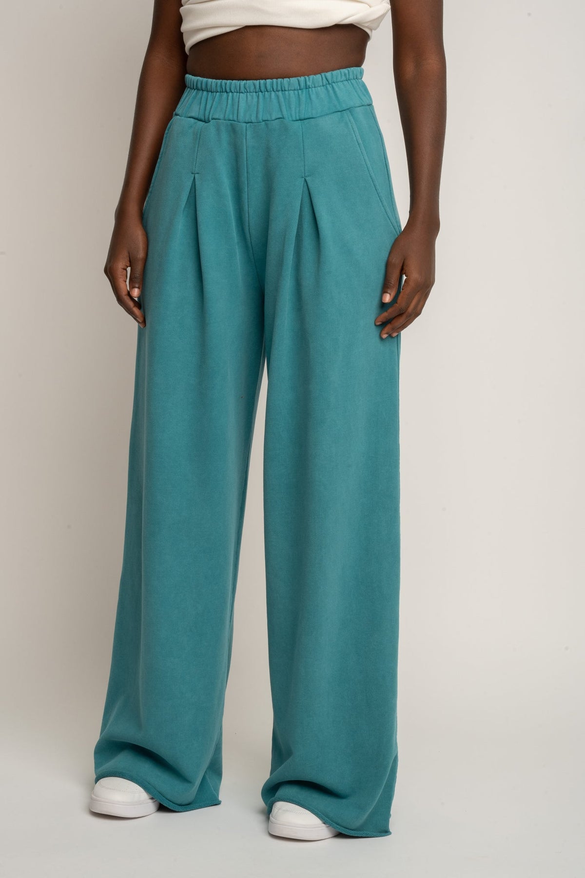 WIDE LEG WASHED TURQUOISE SWEATPANTS - ESBJERG