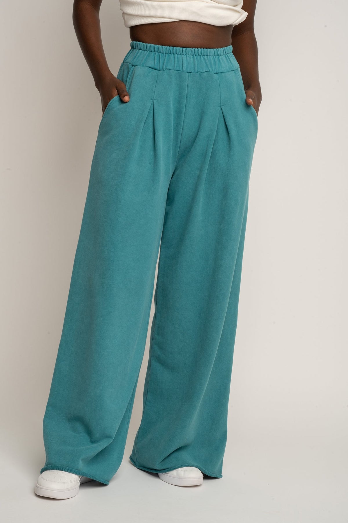 WIDE LEG WASHED TURQUOISE SWEATPANTS - ESBJERG